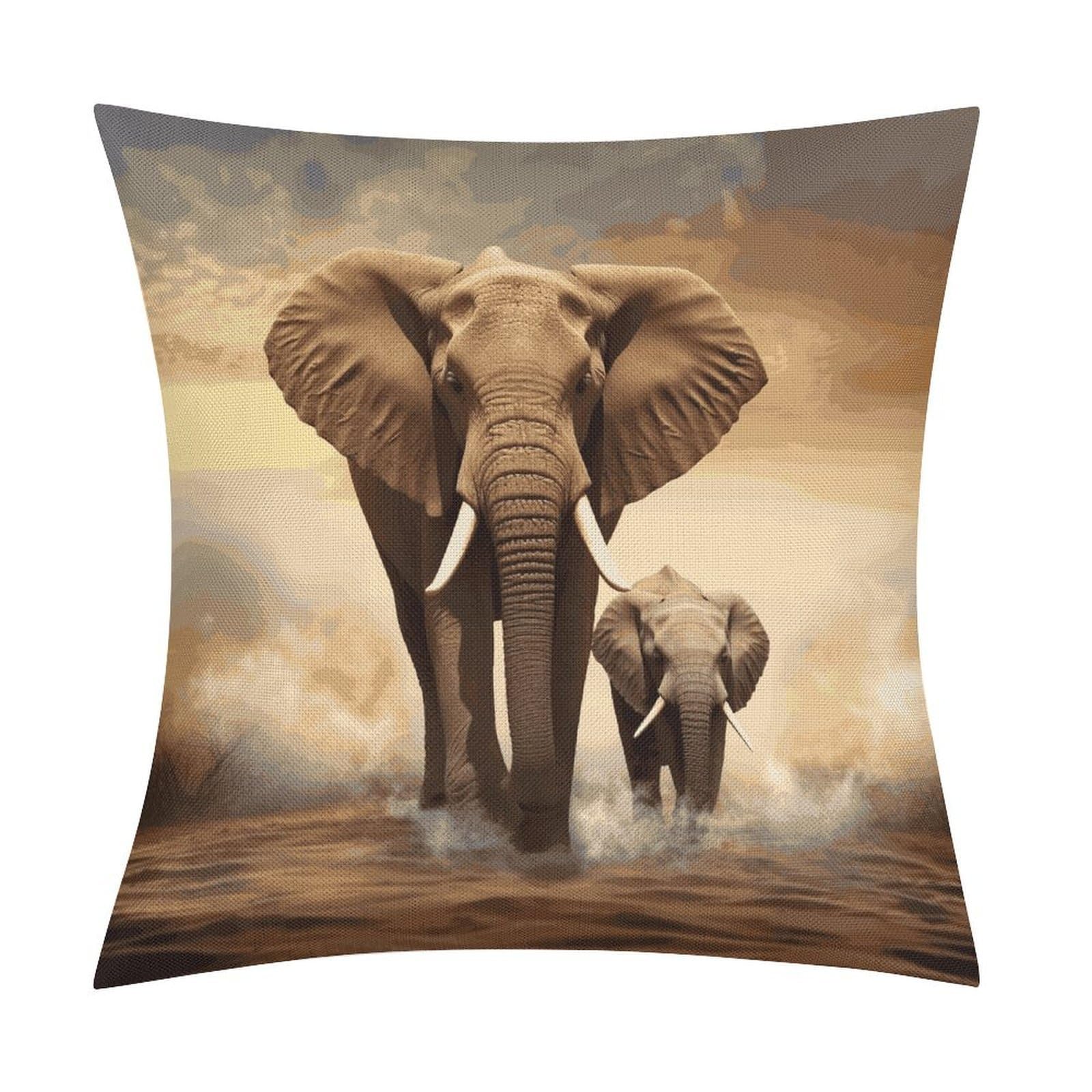 Fodpand Style Elephant And Baby Elephant Pillow Covers 18X18 Inch, Pillow Cases Boho Farmhouse, Throw Pillow Covers For Couch Sofa Bed Spring Home Decor