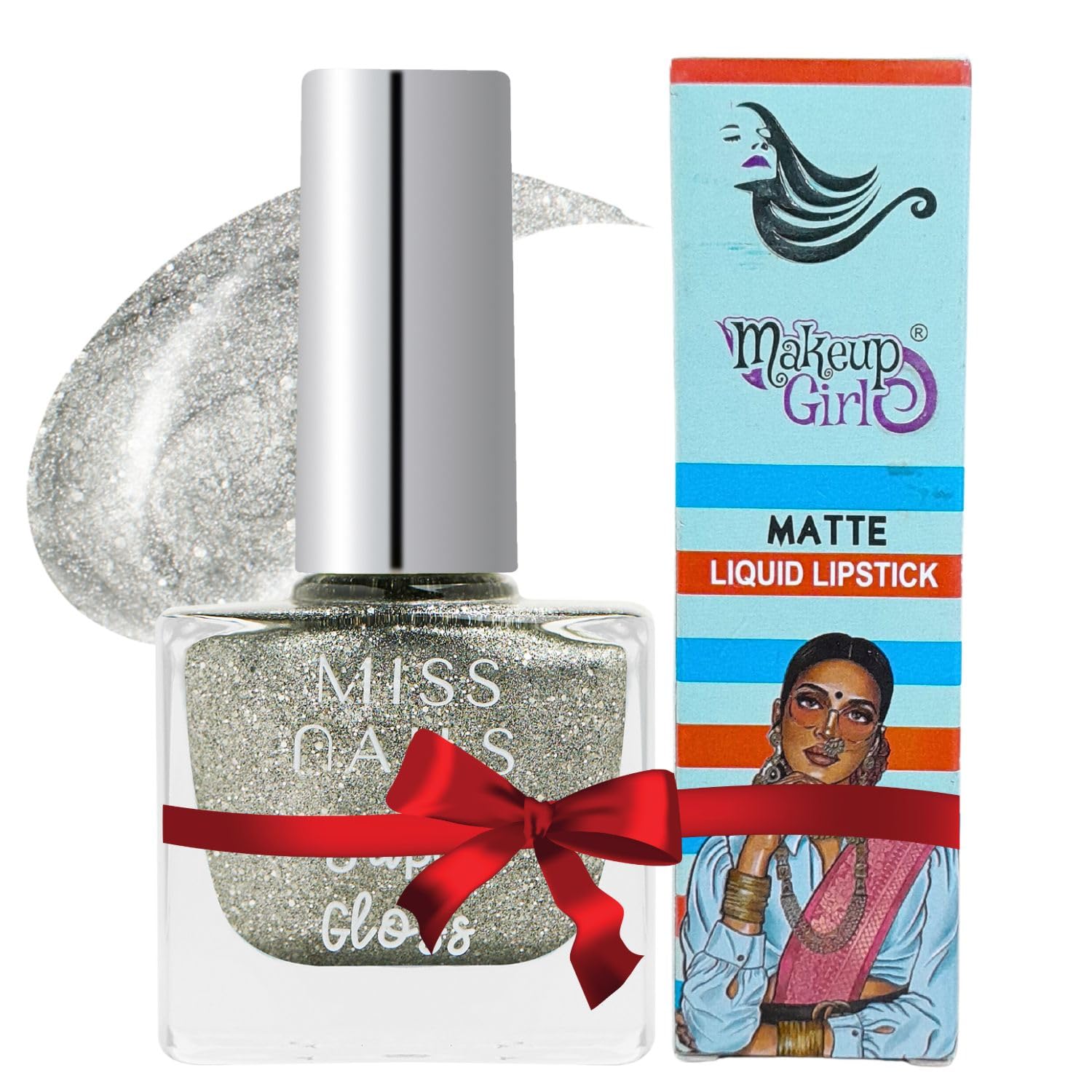 Miss Nails Silver Grey nail polish Color & Lipstick Combo, Glossy Grey, Ultra Grey, Nail Lacquer and Shiny Nourishing Nail Paint, Shiny Grey Color Nail Paint Enamel, nail lacquer SG-59