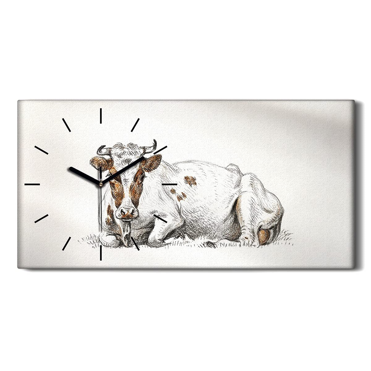 Horloge sur Toile Silencieuse Ne Pas Tic Tac Décoration Salon Moderne Motif Vache Animale 60x30