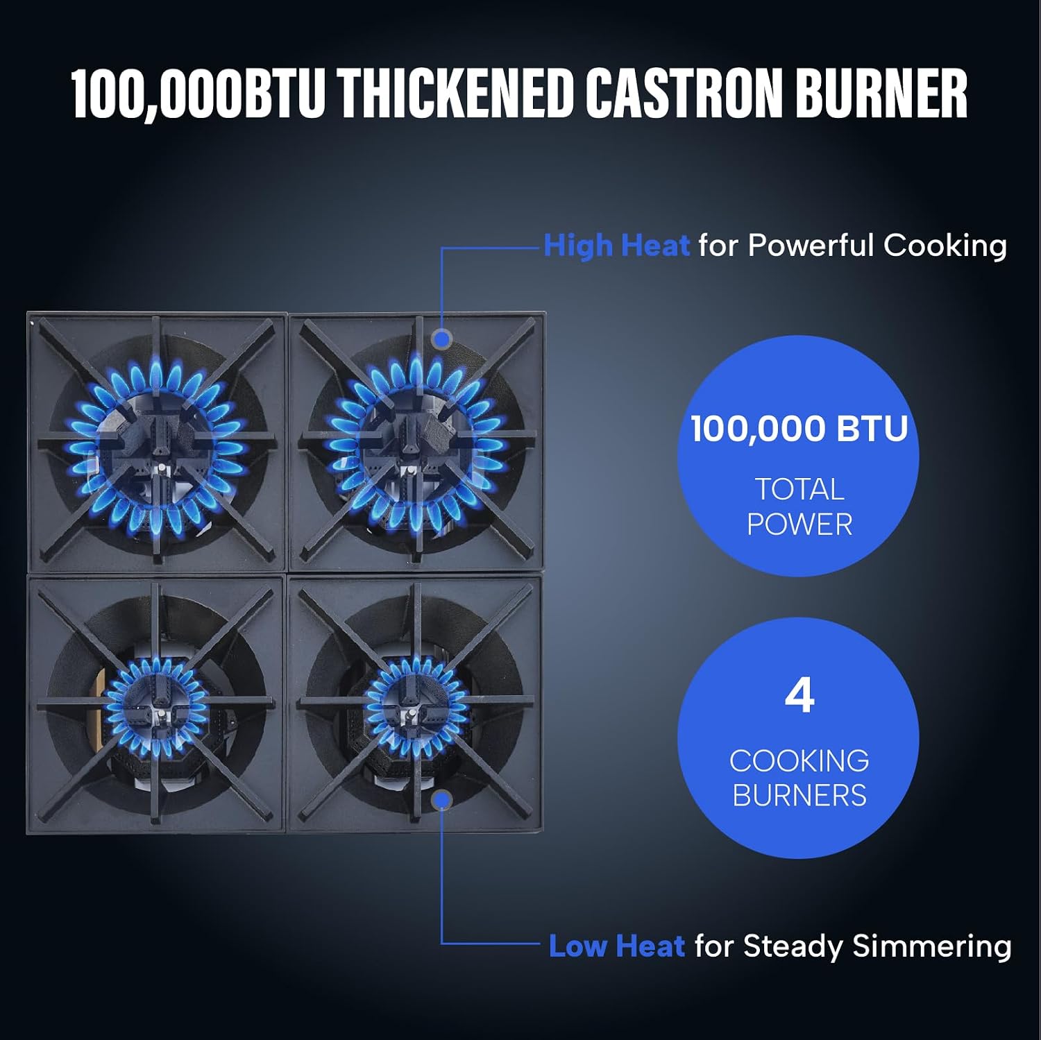 WESTLAKE Commercial Countertop Gas Range, 4 Burners Natural Gas and Propane Stove with 100,000 BTU, 24" W Countertop Cooking Stove Range Commercial Stainless Steel Gas Hot Plate for Restaurant