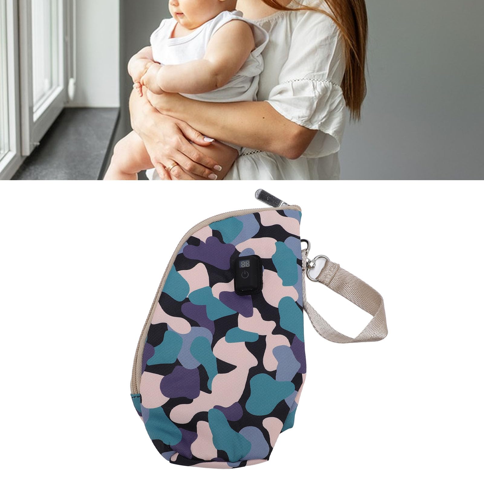 Generic Podgrzewacz do Butelek na Mleko Izolowany Termicznie, Utrzymujący stałą temperaturę 21 ustawień do Karmienia Dziecka w Ruchu Silikonowy Poliester (Camo-czarny)