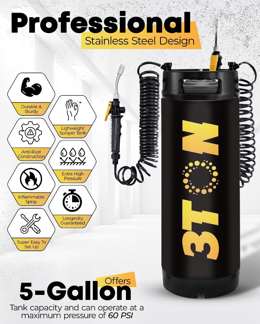 PPF Tank Sprayer, Stainless Steel Paint Protection Film Tools, High Pressure Sprayer, TPU Windows Tint Water Tank Keg, Compression Pump Sprayer with Pressure Gauge, 5 Gallon Keg Leak Free