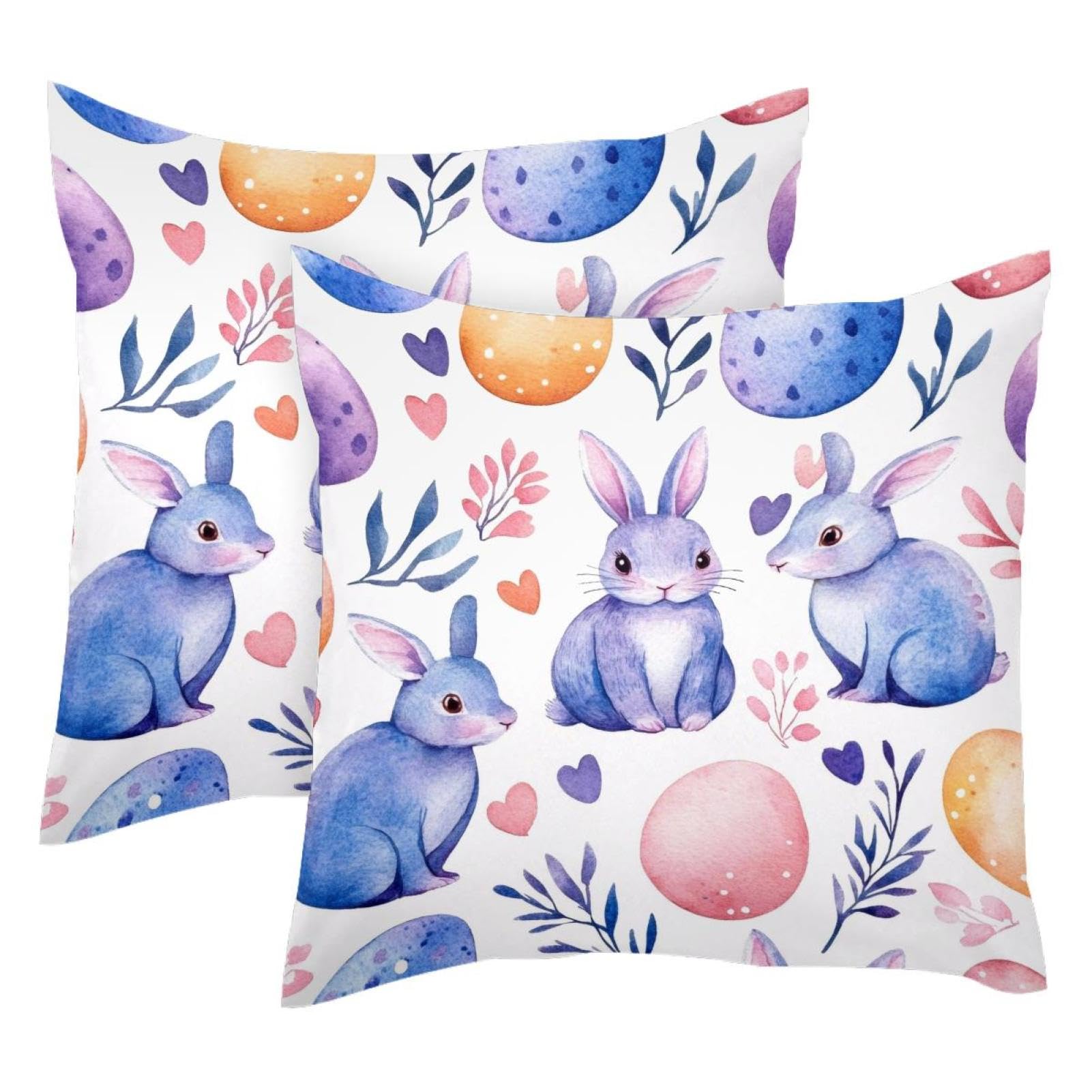 Housse de coussin velours 50x50 lot de 2 motif lapin de Pâques