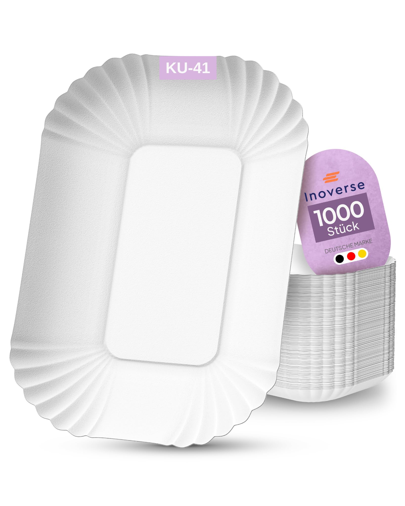 Inoverse 1000 cuencos de papel blanco para patatas fritas, platos de papel desechables de 17,5 x 13 x 3 cm, para patatas fritas y salchichas de curry, vajilla desechable ecológica