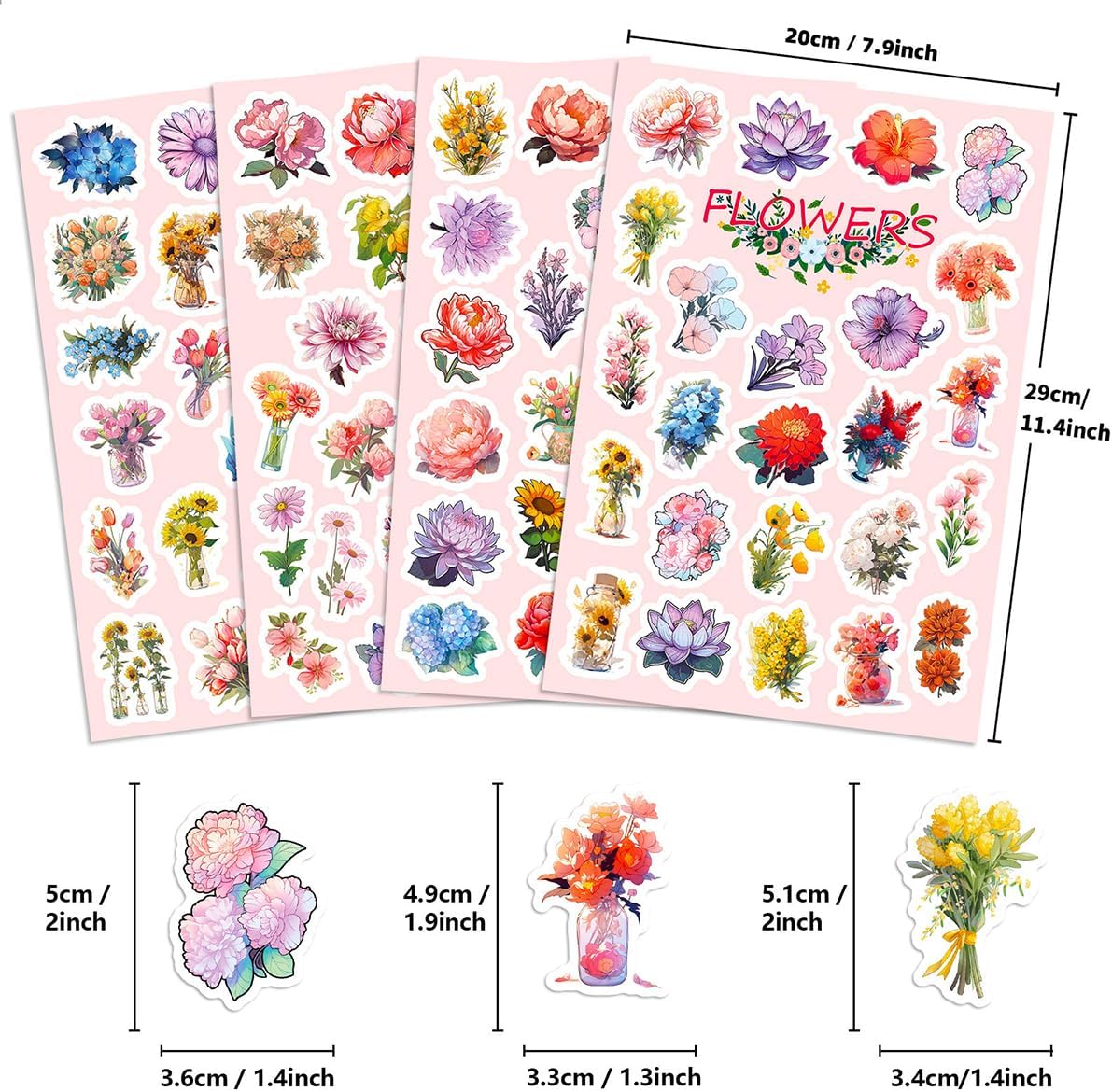 80 Calcomanías De Flores De Gran Tamaño Con 168 Perlas Autoadhesivas, Calcomanías Florales