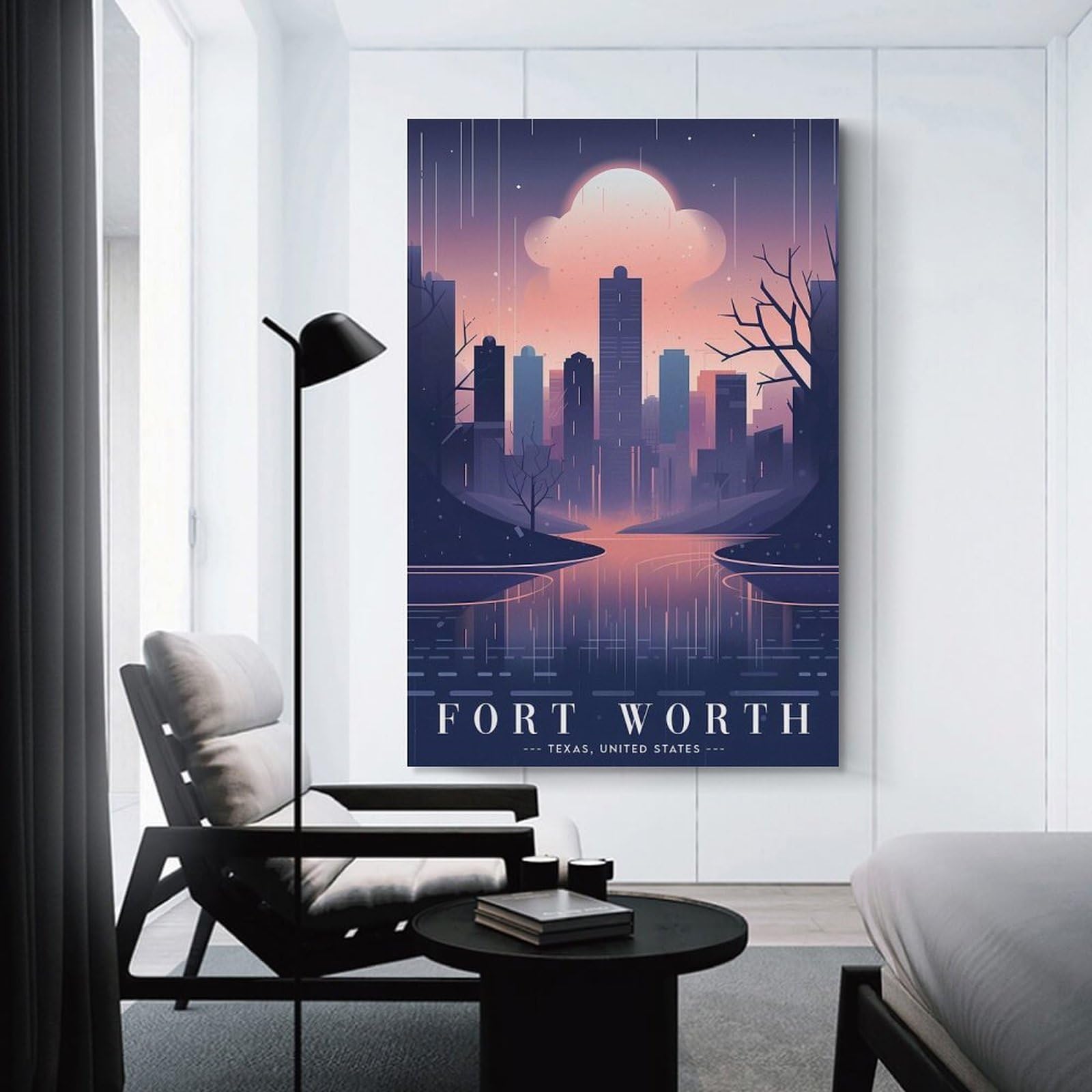 Junmoney Fort Worth Urban Skyline Room Decor Wall Art, 16x24inch(40x60cm), for Office, Study Or Home Workspace, Decorative Artwork for Productive Spaces