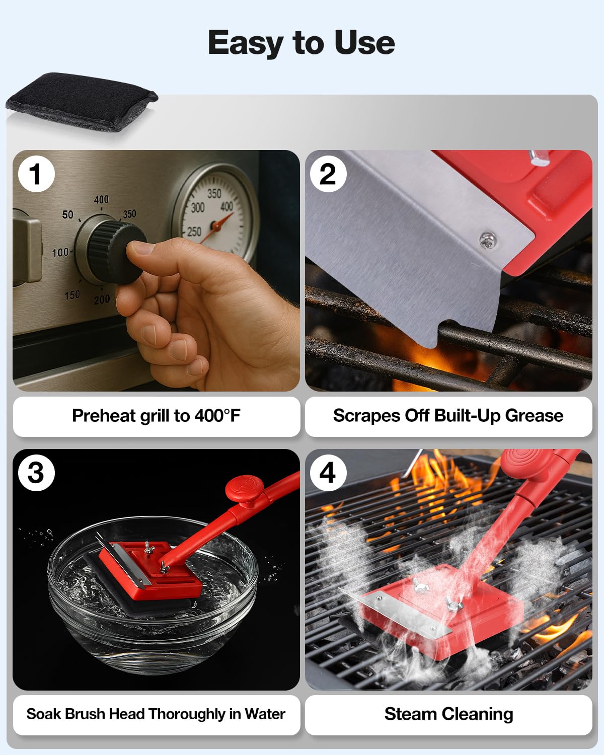 Grillbürste borstenfrei, sicherer Nichtmetalldraht mit Schaber 10 Ersatzköpfe, Dampfgrillrost, Reinigungswerkzeug, Grillreiniger-Zubehör-Set, Outdoor-Gusseisen-Grill-/Grillschrubber