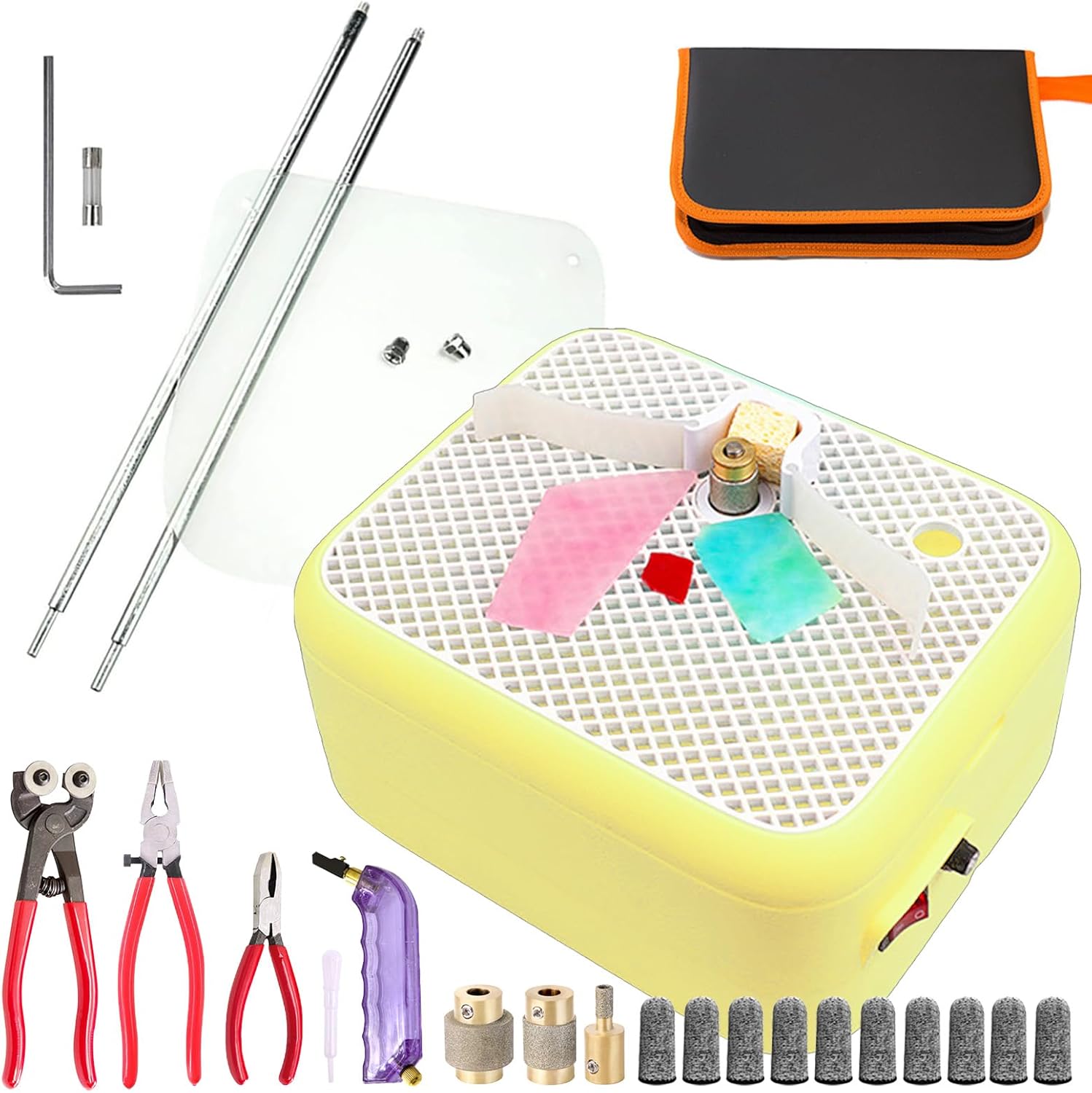 Portable Stained Grinder Set with Glass Pliers Tool,2 in 1 Mini Glass Art DIY Grinding Tool-Punch Tool W/1in&3/4in&1/4in Grinding Heads (Blue)