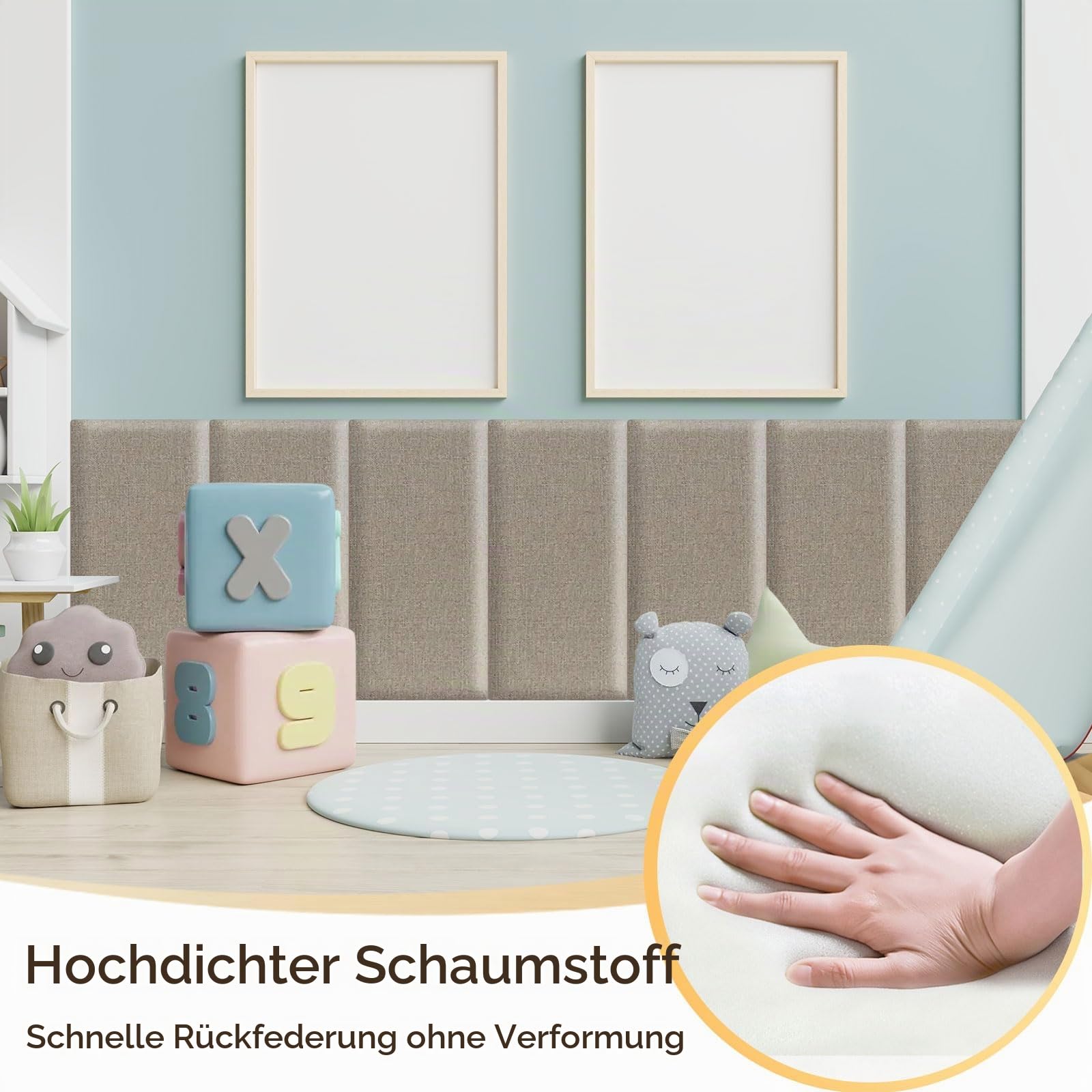 4 Stück 3D Wandpaneele Gepolstert, Baumwollleinen Polsterpaneel Selbstklebend, Anti Kollisions Bettkopfteil Wandkissen, 3D Wandverkleidung Wandpolster (Khaki, 40x20cm)