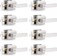 Probrico Heavy Duty Brushed Nickel Privacy Door Levers - Keyless Square Handles for Bedroom Bathroom, Easy Install 8 Pack Modern Lockset