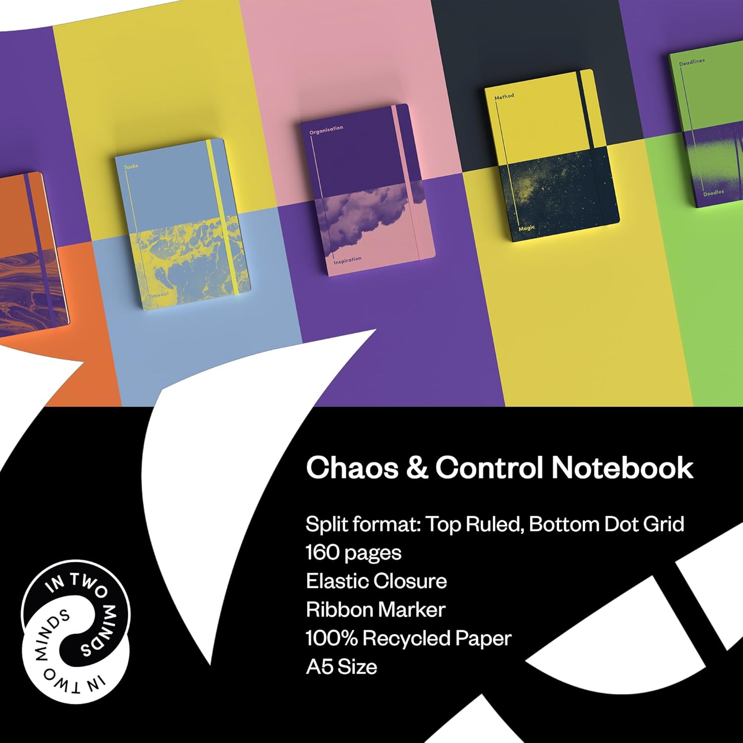 Jumble & Co Chaos & Control A5 Ruled Notebook - Method & Magic - 100% Recycled Paper - Yellow/Black