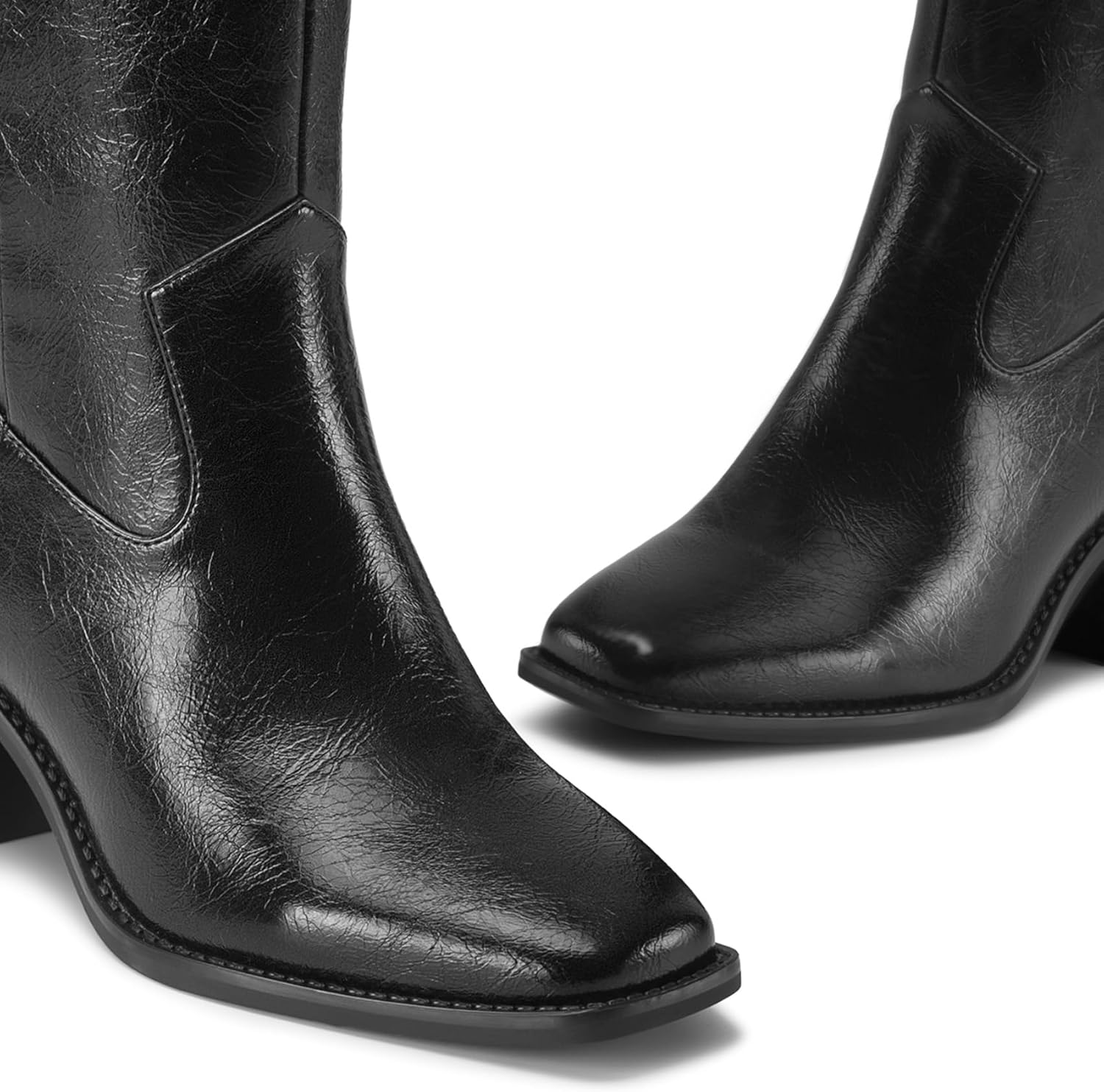 Knee High Boots for Women, Squared Toe Chunky Heel Tall Boots
