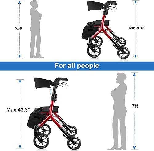 Miniatura 6 de WALK MATE Andador con ruedas para personas mayores de 5.3 a 7 pies con asiento ajustable en altura, ruedas de 10 pulgadas, andadores ocultos de