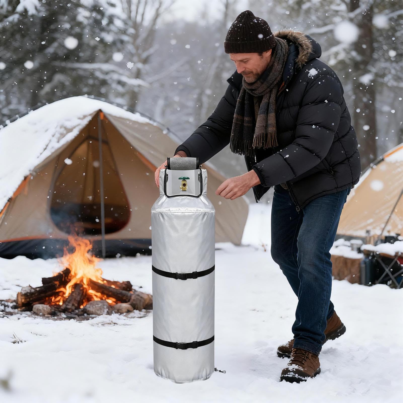 Winterabdeckung für -Tank, Thermoschutz für Gasflasche von 45 kg, verstärkte Abdeckung für -Tank, für Winter, Outdoor, Camping, Grillen, Garten, Garage
