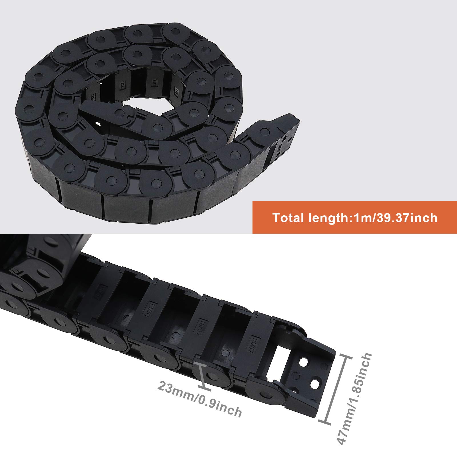 2Pcs 18x37mm Nylon Drag Chains Semi Closed Cable Wire Carrier Tow Line 1M Length Flexible Nested for Electrical Machines 3D Printer Accessories 2