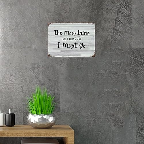 Miniatura 5 de LUIJORGY Letrero de metal con letras familiares con texto en inglés The Mountains Are Calling And I Must Go letrero de aluminio vintage para