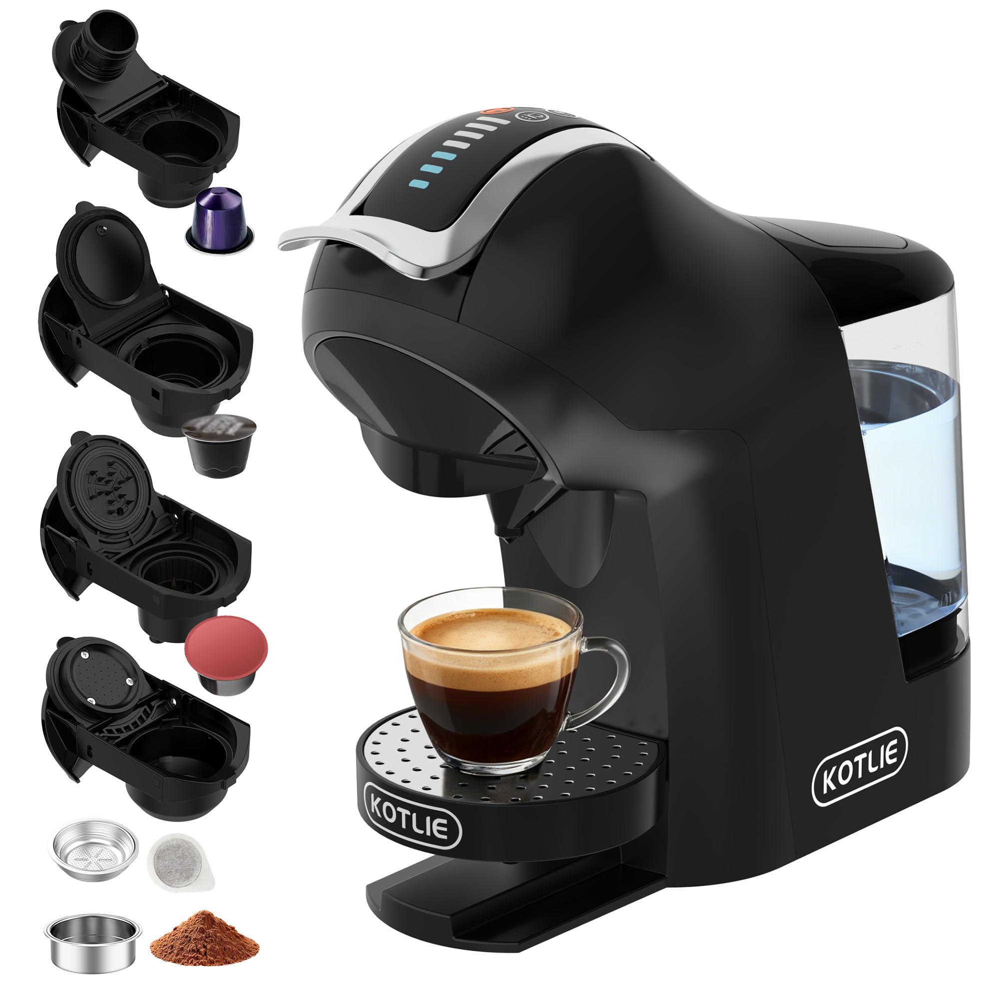 19 Bar 5 in1 Capsule Coffee Machine for Nespresso Original/Dolce Gusto/A MODO MIO/Ground Coffee and ESE(44mm) EM-308B