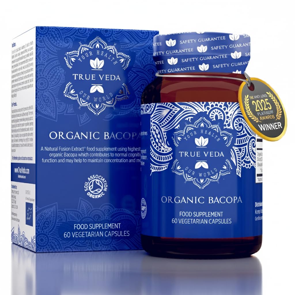 Organic Bacopa Monnieri Capsules - Brahmi Capsules | 20:1 High Strength Natural Ayurvedic Supplement | Powerful 50% Bacosides | Certified Organic by Soil Association | 60 Powder Caps