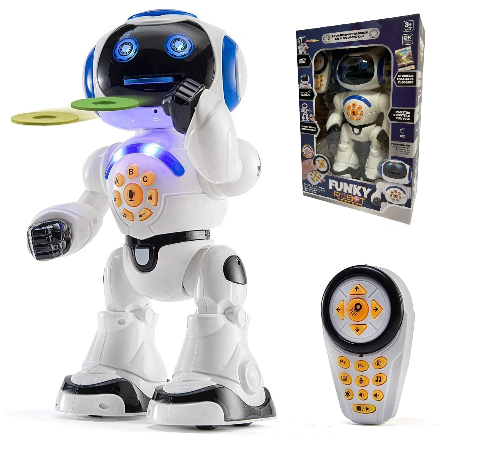 Generico Interaktywny pilot zdalnego sterowania Robot Maxi Pilot Zdalne chodzenie Taniec Mówiący Dyski Dyski Opowiadanie Historii Programowalny Nagrywanie i powtarzanie głosu Maxi Robot z pilotem