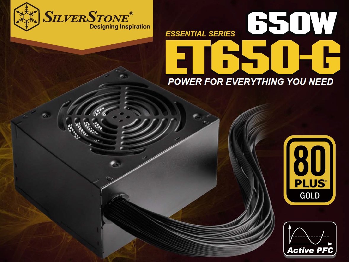 SilverStone SST-ET650-G v1.2 – Strider Essential Serie, 650 W 80 Plus Gold ATX cichy zasilacz PC z wentylatorem 120 mm, dwa 8-pinowe EPS z obsługą wielu 8- / 6-stykowych złączy PCI-E