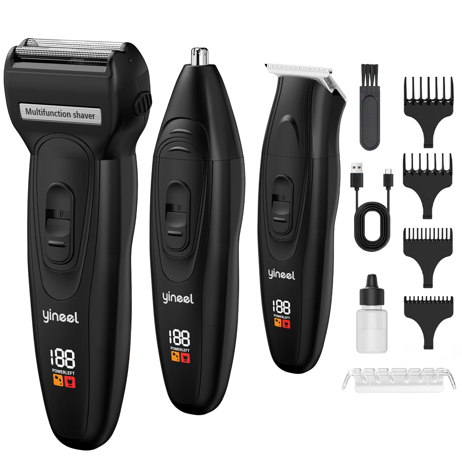 【ブラックフライデー】【60%OFF+50%OFF】【1,199円】 Yineel Type-C充電式 1台3役  ひげそり 鼻毛カッター バリカン 電動シェーバー