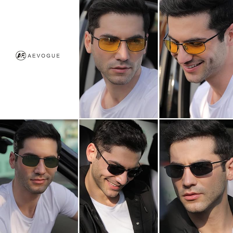 AEVOGUE Men's Rectangular Polarized Sunglasses,UV400 Pretection AE0395 | Metal Frame, Retro Style, Driving, Travel, Daily Outdoor Wear image 2