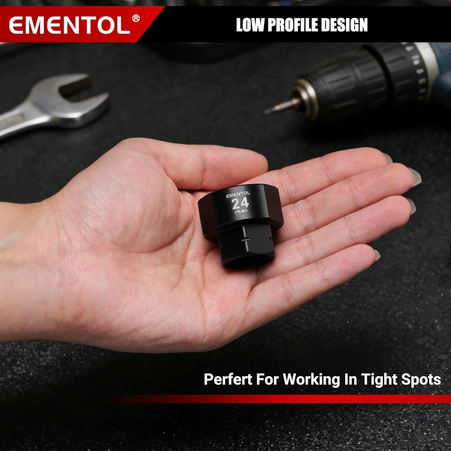 EMENTOL 1/2" Drive Low Profile Impact Socket Set, 14 Pieces Stubby Nano Sockets, CR-MO, Metric, 17mm -30mm