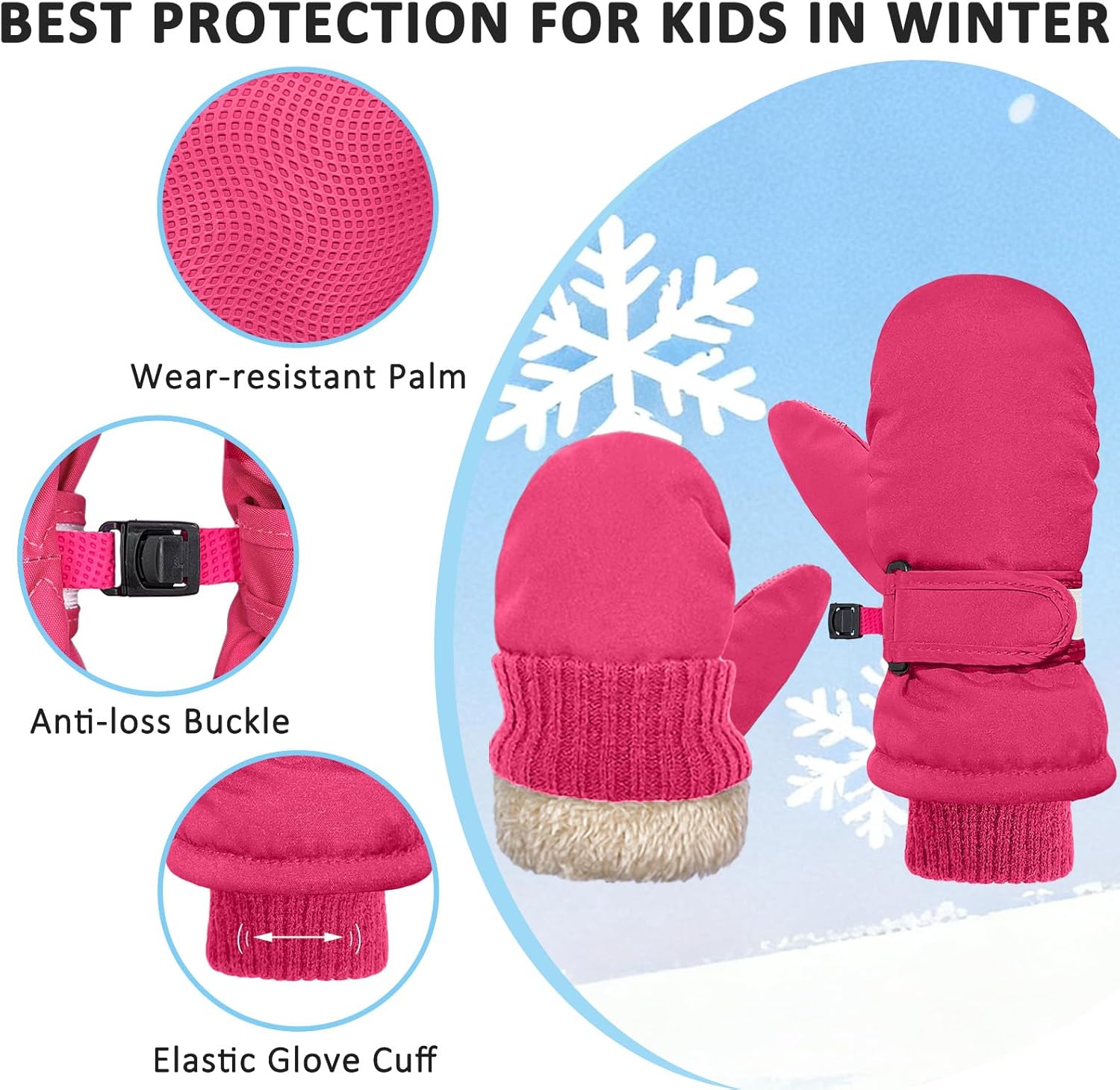 Kids Winter Snow Mittens for Little Girls Boys Thermal Warm Thick Fleece Waterproof Ski Gloves for Cold Weather - Image 3