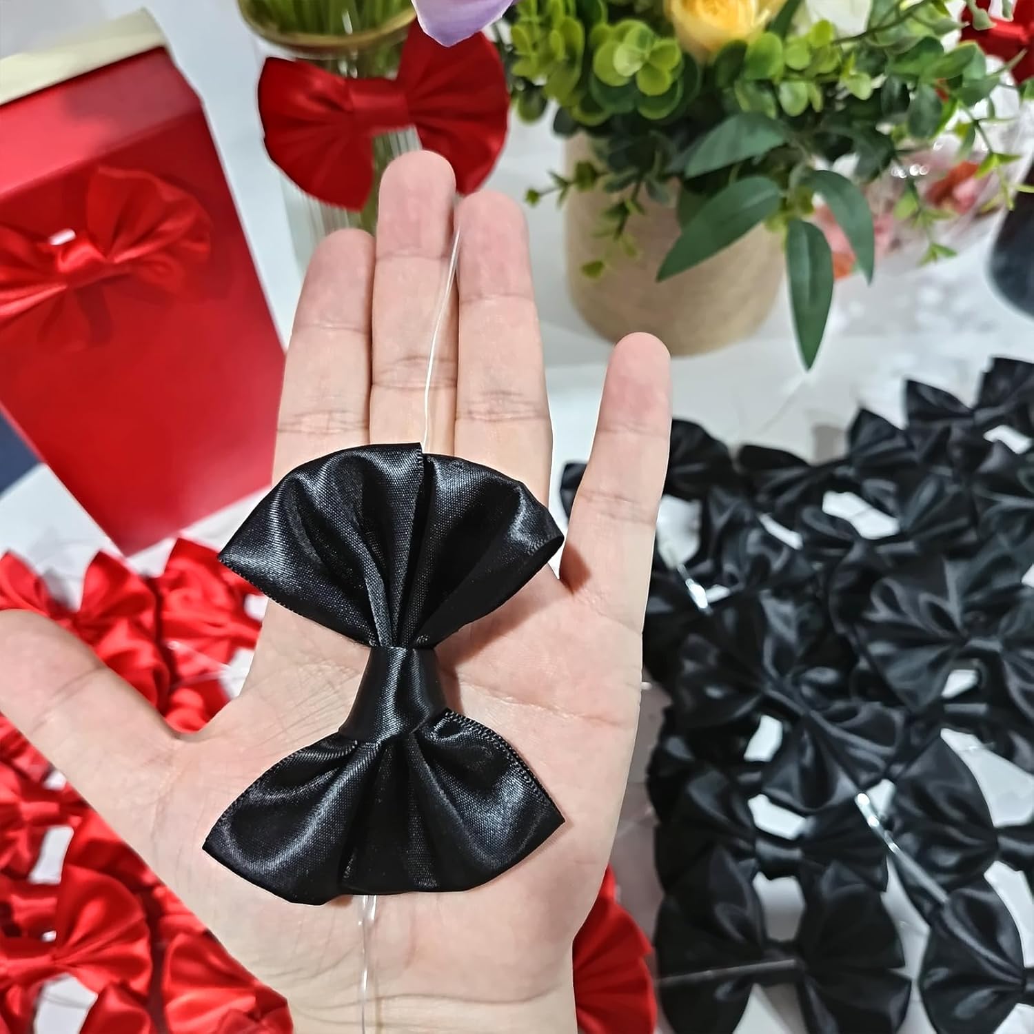 Black Twist Tie Bows for Treat Bags, AKLVBL 3.5inches Satin Ribbon Bows for Crafts, 25 Packs Small Gift Wrap Bows Premade Bows for Cake Pops Candy Apple Wedding Favors Bridal Shower Christmas Decor - Image 5