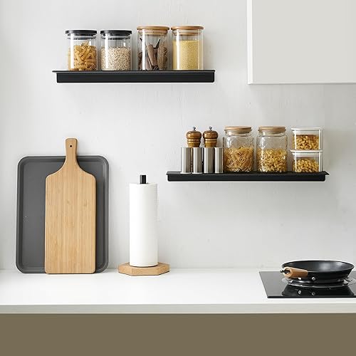 Miniatura 5 de JOOM Estante flotante de pared de metal pequeño, estante de pared de metal, estante flotante negro, estante de baño pequeño, estantes de exhibición