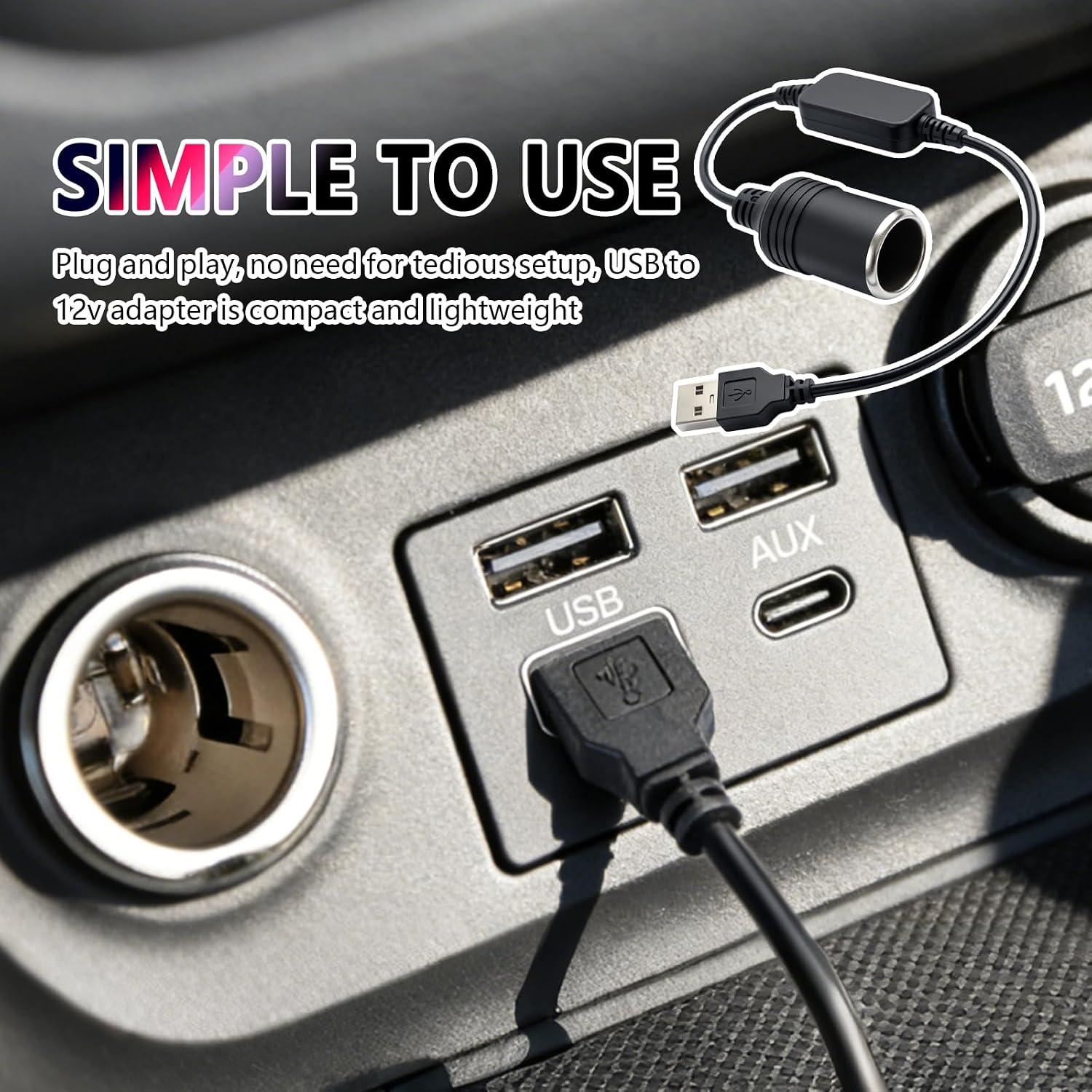 1.20Ft USB to Cigarette Lighter Adapter,Plug & Play USB to 12V Adapter for Car Recorder,GPS,Dash Camera,Universal USBs to 12V Cigarette Lighter Adapters Car Accessories