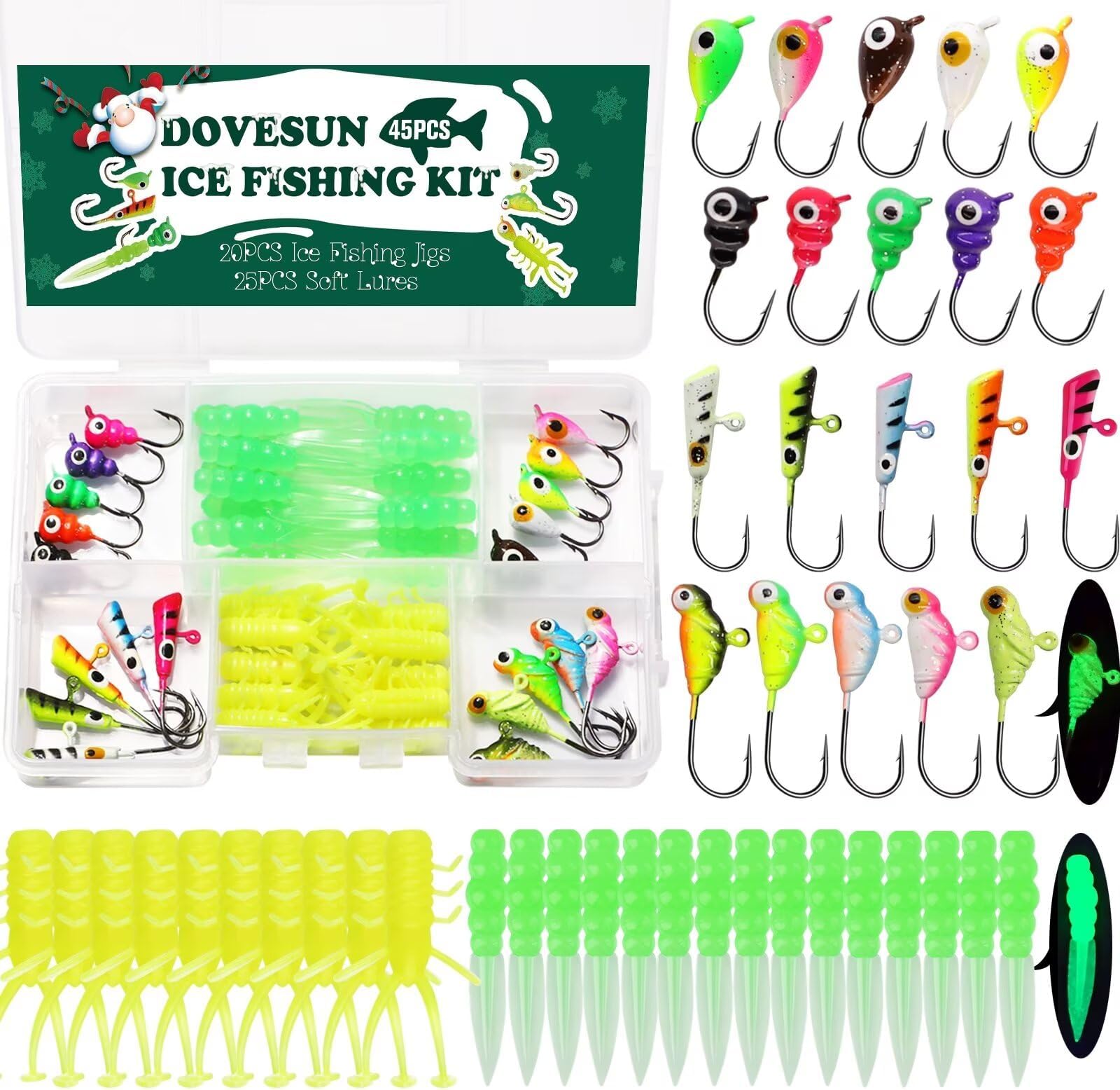 Dovesun Fishing Kit Ice Fishing Jigs Ice Fishing Lures Walleye Fishing Lures Crappie Jigs 135pcs/58pcs/45pcs/34pcs/30pcs/8pcs