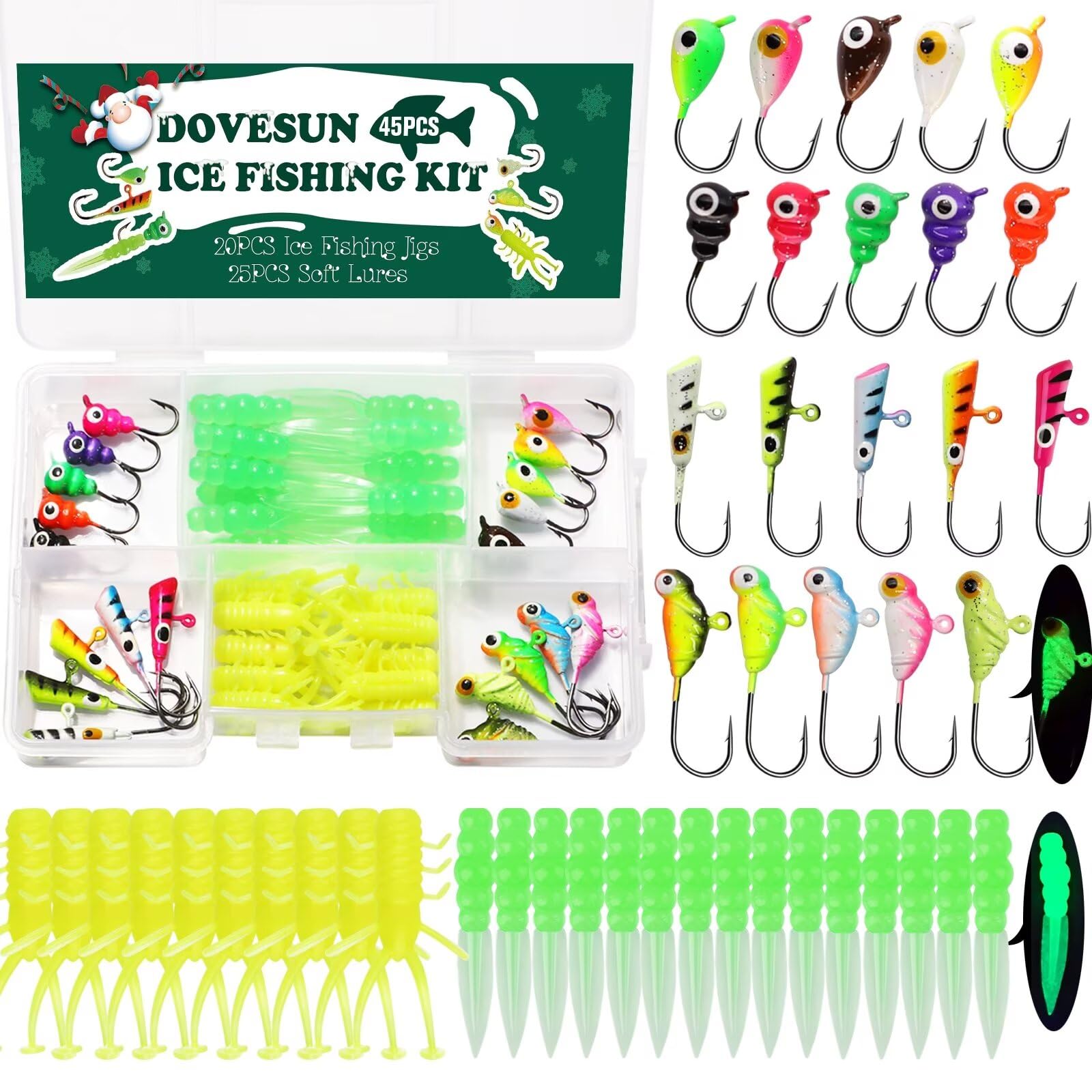 Dovesun Fishing Kit Ice Fishing Jigs Ice Fishing Lures Walleye Fishing Lures Crappie Jigs 135pcs/58pcs/45pcs/34pcs/30pcs/8pcs