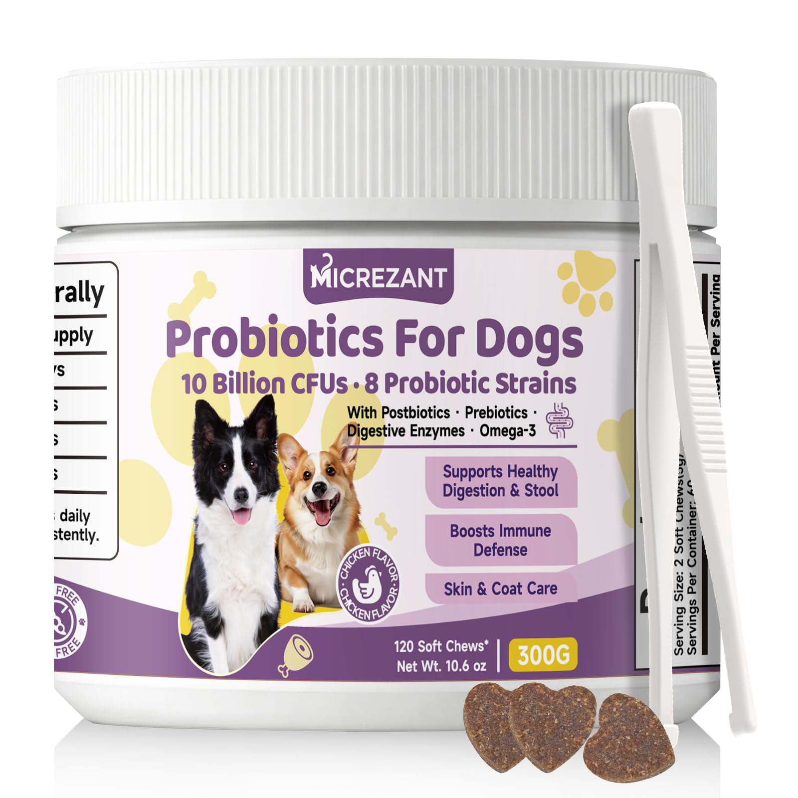 Probiotics for Dogs with Feeding Tweezers 10 Billion CFUs Chews for Gut Digestive Health Itchy Skin Ears Diarrhea