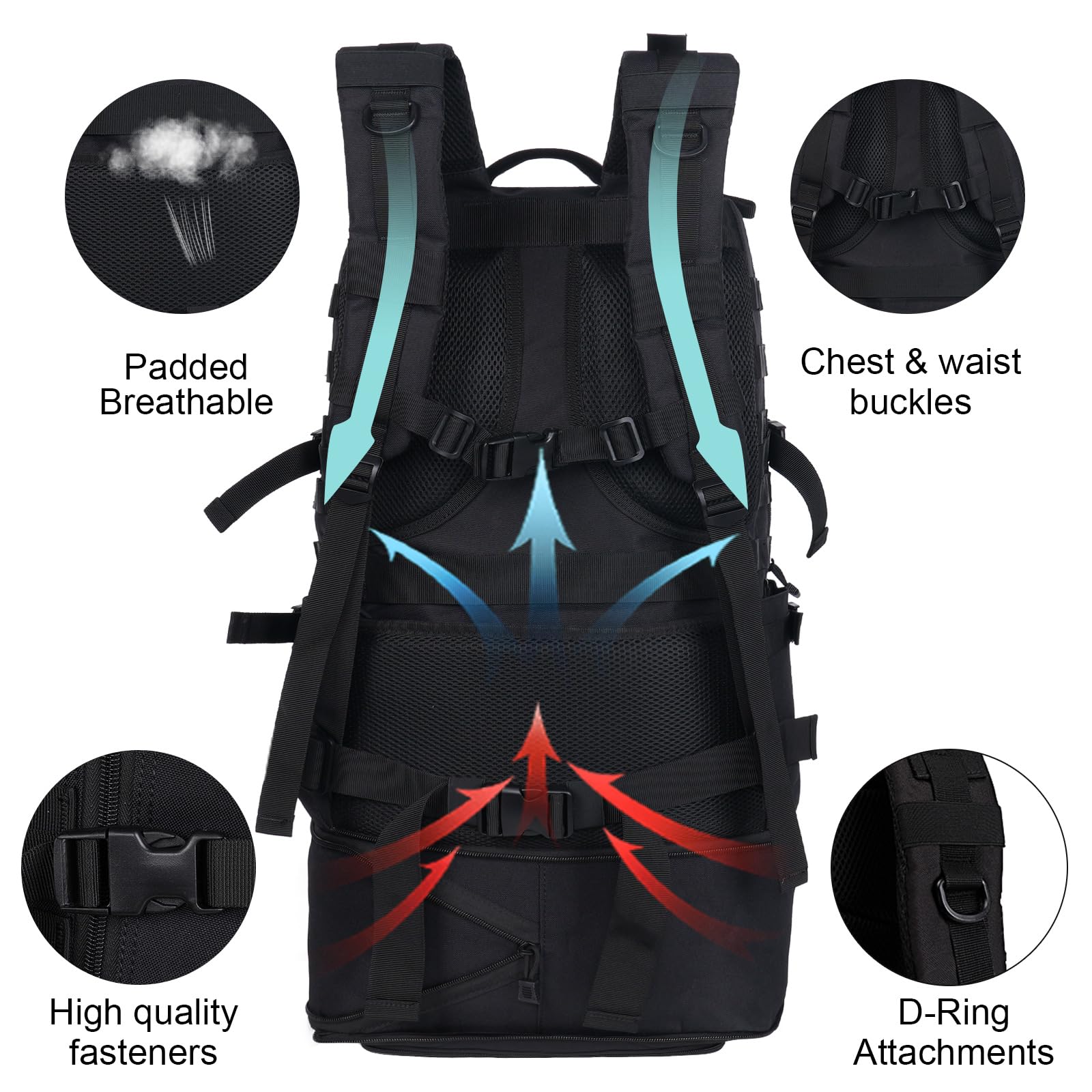 Oreunik Zaino Militare Tattico 45L, Impermeabile Zaino Grande Zaino Viaggio Molle Zaino di Assalto Zaino Scuola Uomo Donna per All'aperto Trekking, Pesca, Palestra,Campeggio, Montagna