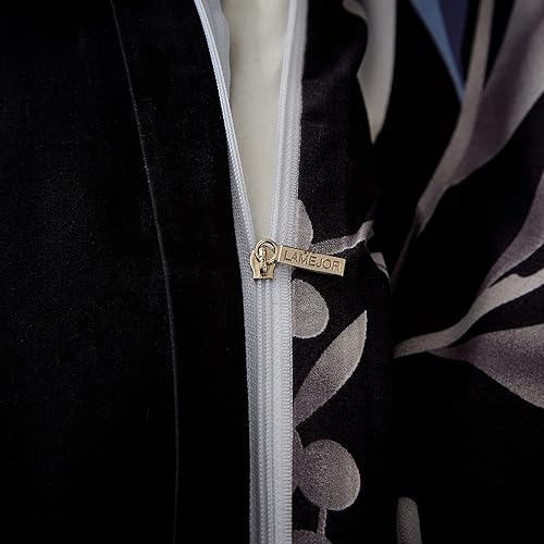 Miniatura 7 de LAMEJOR Juego de funda de edredón tamaño King, 3 piezas, 1 funda de edredón + 2 fundas de almohada, diseño de hojas reversibles negras, juego de