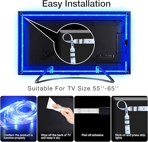 Vista 15 de DAYBETTER Luces LED para TV, tira de luces LED de 9.8 pies para TV de 32 a 55 pulgadas, retroiluminación LED de TV RGB, sincronización de música