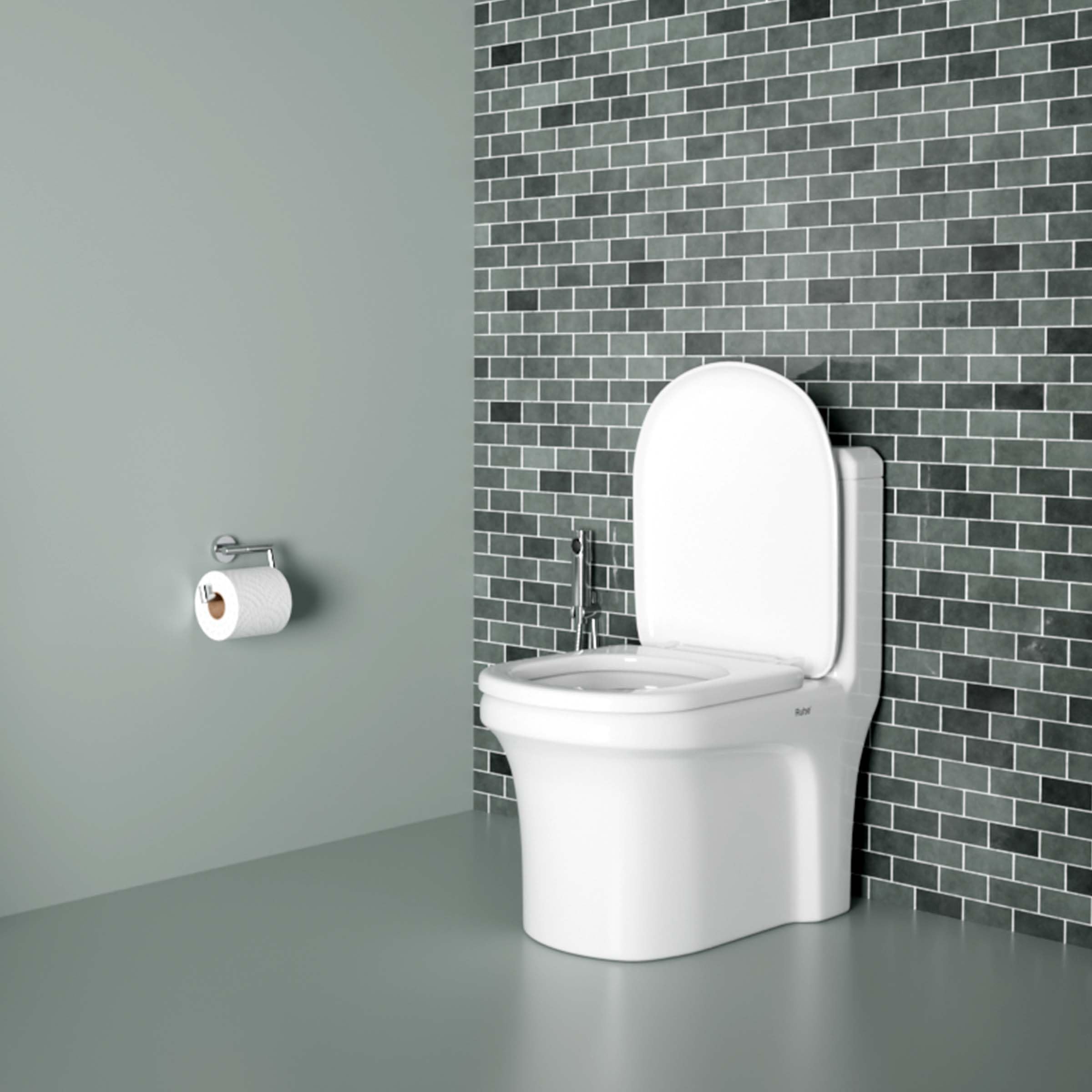 40x20x10 Inches Scala One-Piece P-Trap Ceramic Western Toilet Commode | White Glossy Finish, Anti-Bacterial Glaze | Includes Soft-Close Seat Cover, Dual Flow Flushing Kit, Gasket