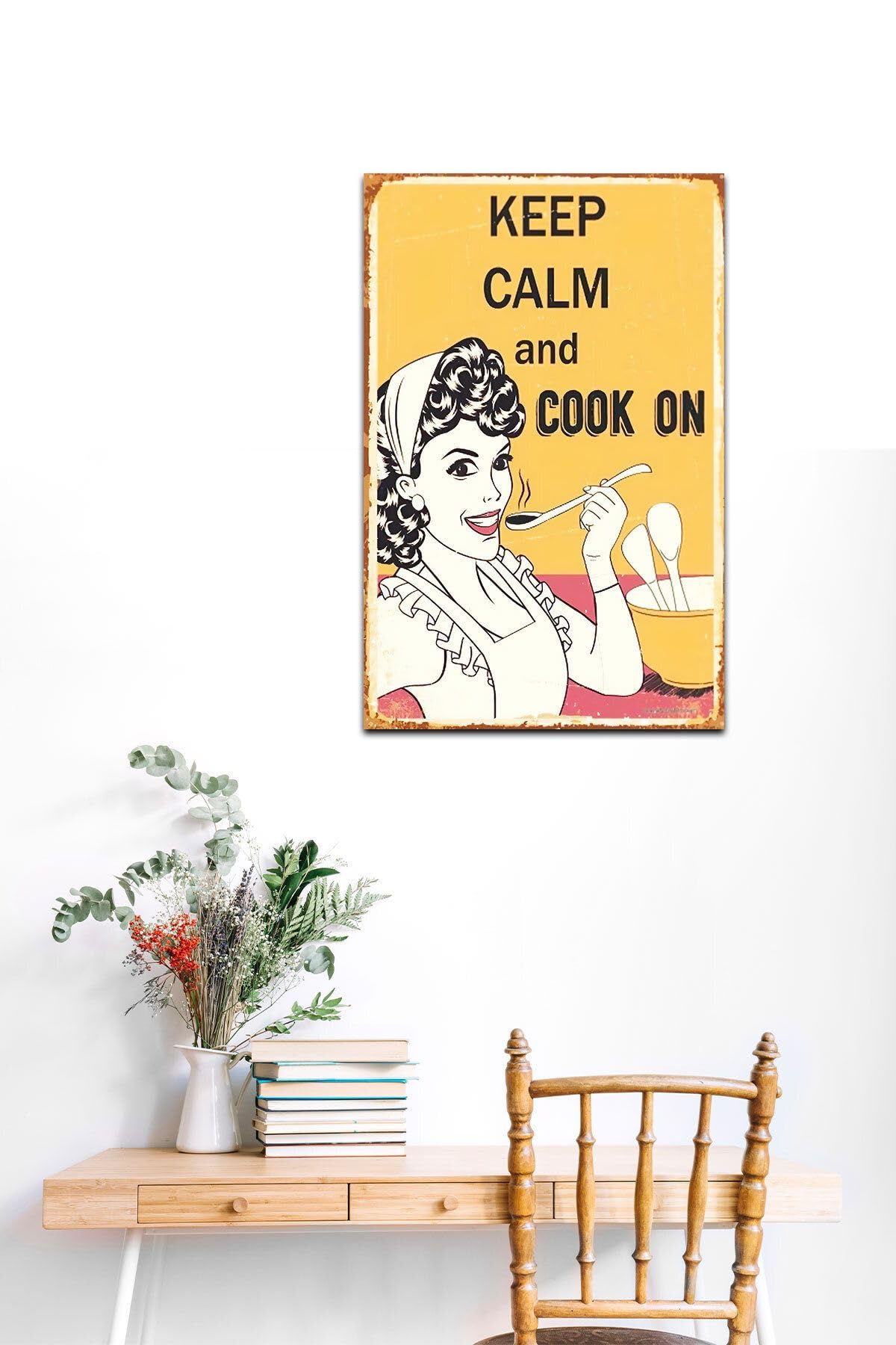 Dekolia Kuşe Kağıt Duvar Posteri Keep Calm And Cook On Retro Vintage Drtr0029