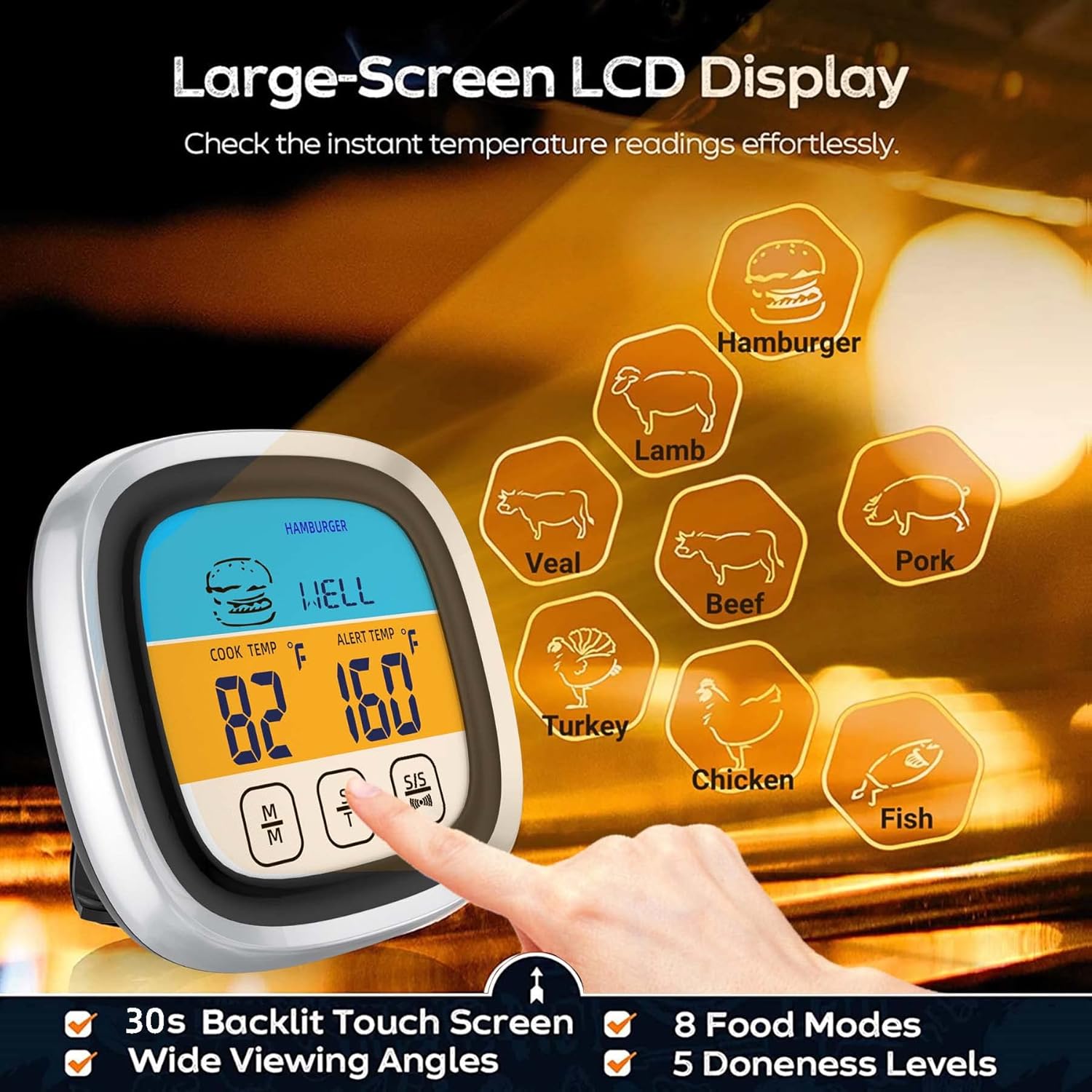 review RTMGOB 2022 Upgraded Digital Meat Thermometer for Cooking and Grilling, Instant Read Meat Thermometer with Waterproof Probe & 30s Backlight Food Thermometer for Kitchen, Smoker, BBQ and Oven (Black)