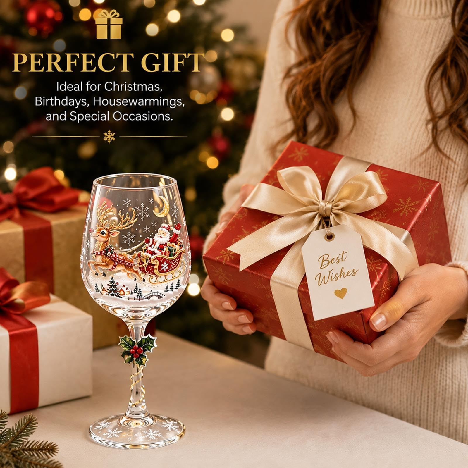 Coppa di Natale in Vetro con Babbo Natale 3D, Calice da Vino