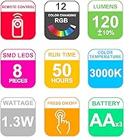 Vista 8 de HONWELL Lámpara de pared LED que funciona con pilas, apliques de pared para interiores, inalámbrico, multicolor, para iluminación de habitación