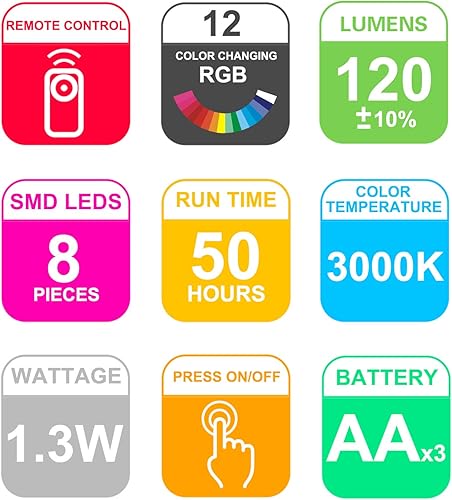 Miniatura 8 de HONWELL Lámpara de pared LED que funciona con pilas, apliques de pared para interiores, inalámbrico, multicolor, para iluminación de habitación,