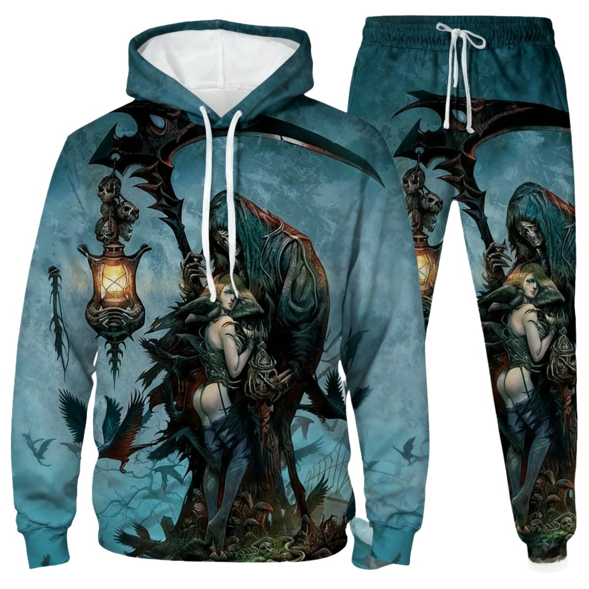 Męska bluza szkielet demon 3D druk cyfrowy pary dwuczęściowy zestaw z kapturem (4XL/B-3)