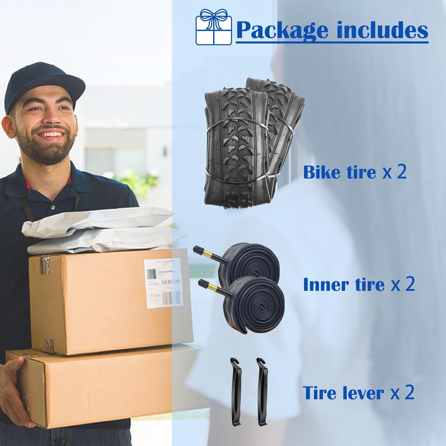 SIMEIQI 2 Pack Bike Tires and Tubes 16”/18“/20"/26" x2.125“ Inch Replacement Foldable Bike Tires Off Road Compatible with 16/18/20x1.95/2.0/2.1/2.125 for Mountain Trail Hybrid Bicycles