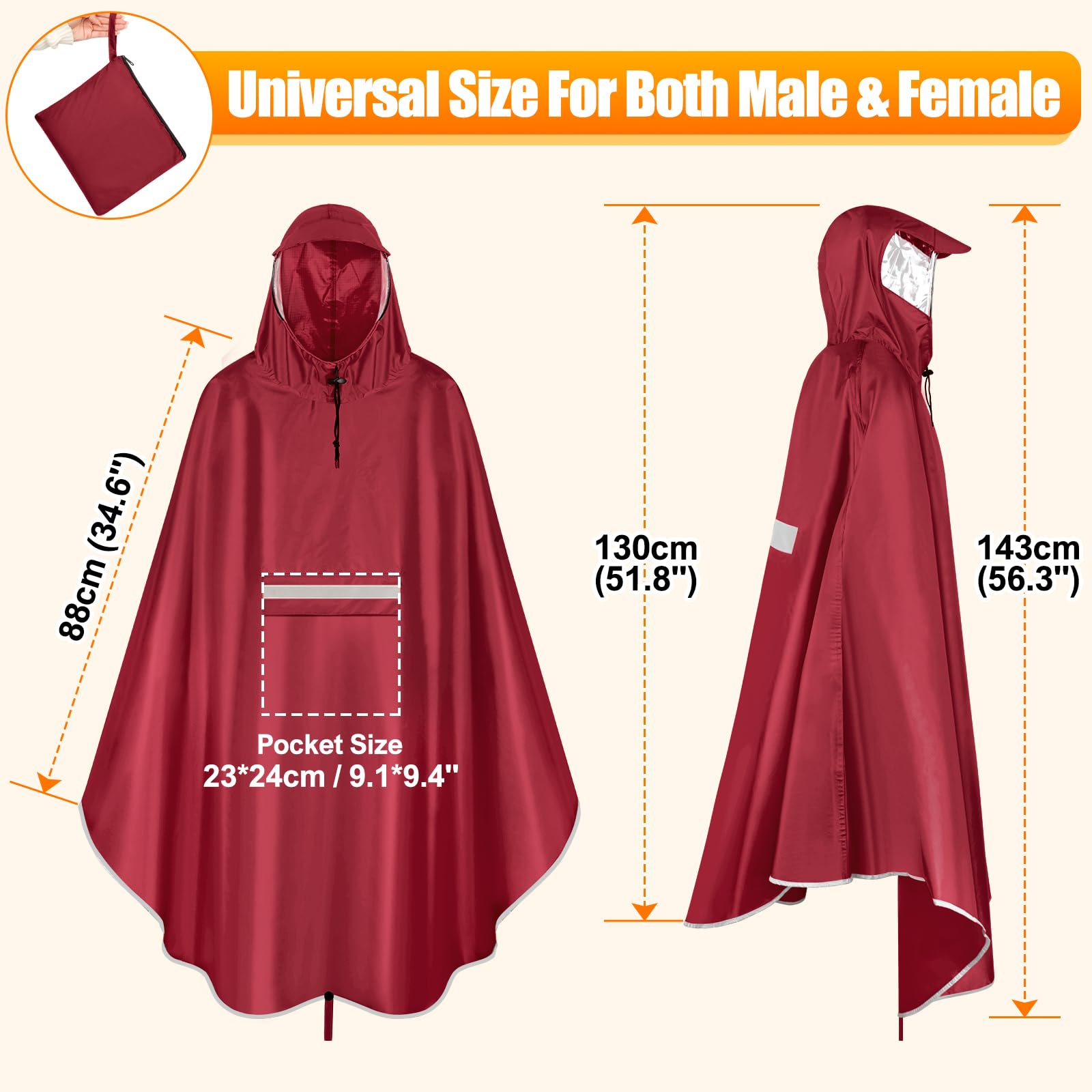 Regenponcho Fahrrad, Wasserdicht Regencape Herren Damen Regenponcho Fahrrad Regenbekleidung Mit Reflektoren Und Sichtfenster Leichte Fahrradponcho Für Nachtfahrten & Outdoor