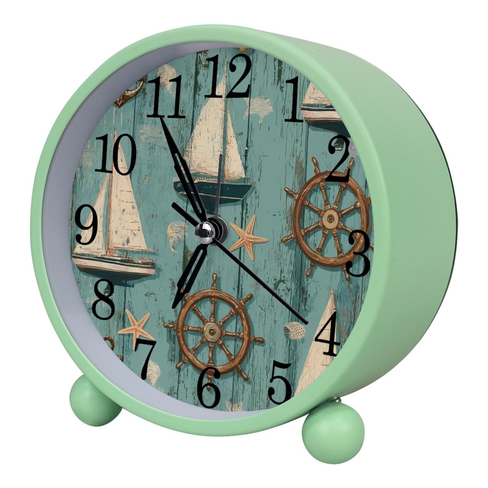 etoenbrc Rural Nautical Ships and Anchors Round Battery Operated Bedside Alarm Clock Non-Ticking Desktop Silent Analog Alarm Clock with Light