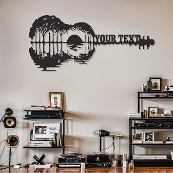 Personalized Guitar Metal Sign, Custom Musical Theme Last Name Sign, Modern Music Room Decor, Metal Signs Customized, Guitar Wall Art for Studio Bedroom Home Decor, Musician Gifts Color02