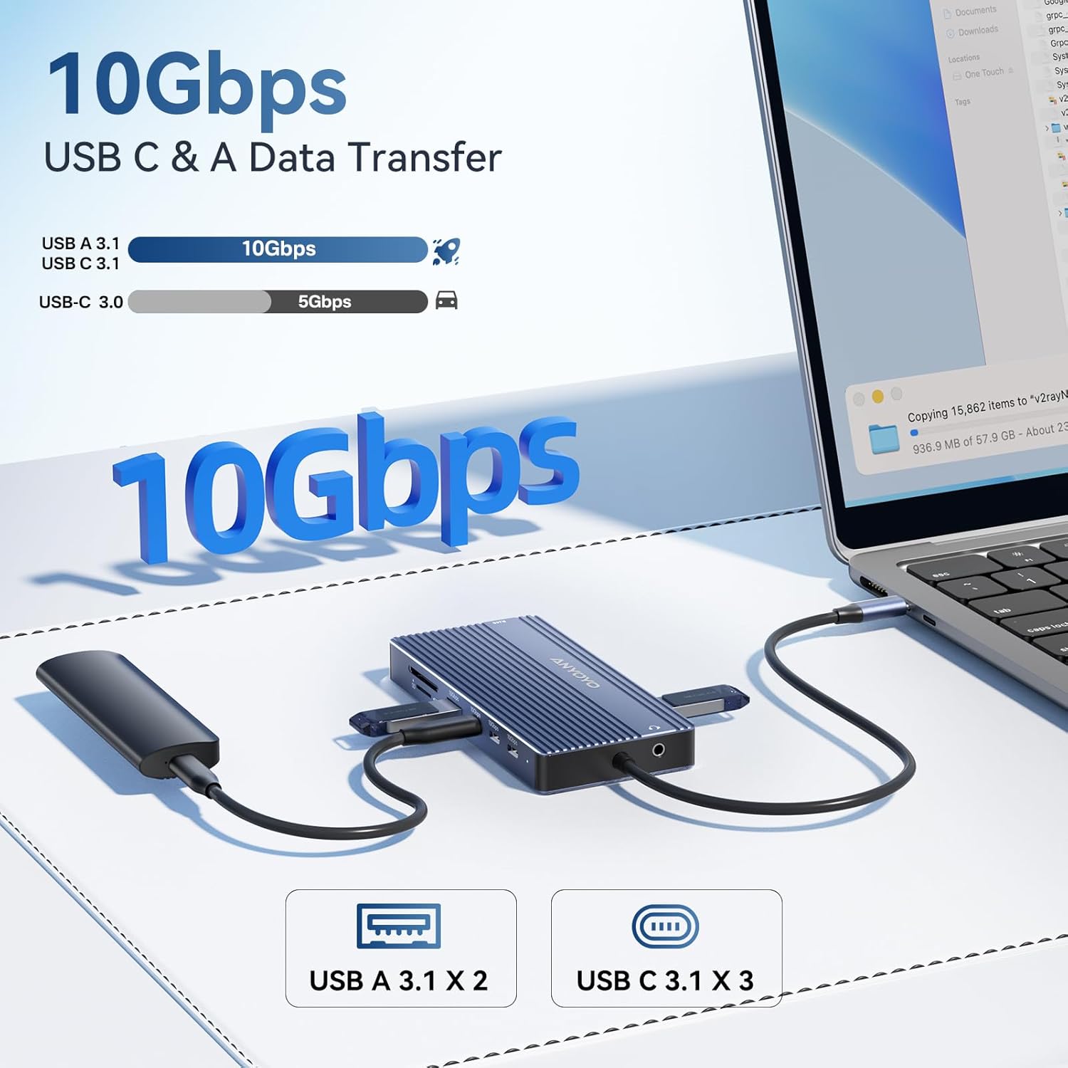 ANYOYO USB C Docking Station Dual Monitor, 14 in 1 Docking Station 3 Monitors with 2 * 4K HDMI, DP, 5*USB-A/C 10Gbps Ports, Ethernet, SD/TF,100W PD, Hub Multiport Adapter for HP/Dell/Lenovo