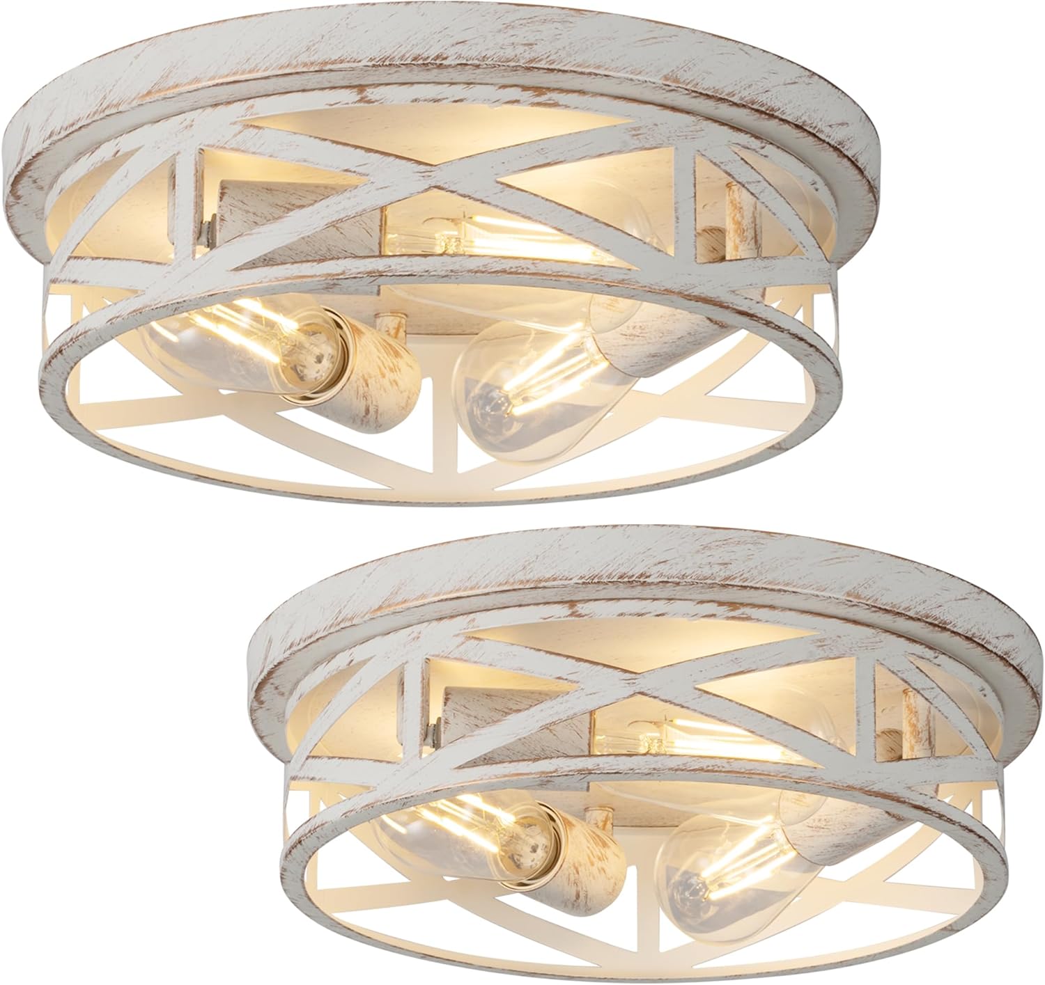 2 Pack Close to Ceiling Light Fixtures, 3-Lights Cage Flush Mount Ceiling Light, 13 Inch White and Gold Semi Flush Mount Ceiling Light for House Bedroom Laundry Hallway Kitchen